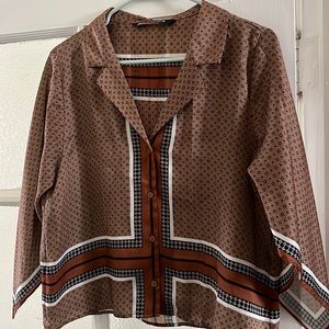Zara satin effect brown black shirt. Size M. Worn once